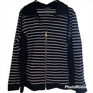 Lauren Ralph Lauren navy & white zipped cardigan with gold zipper